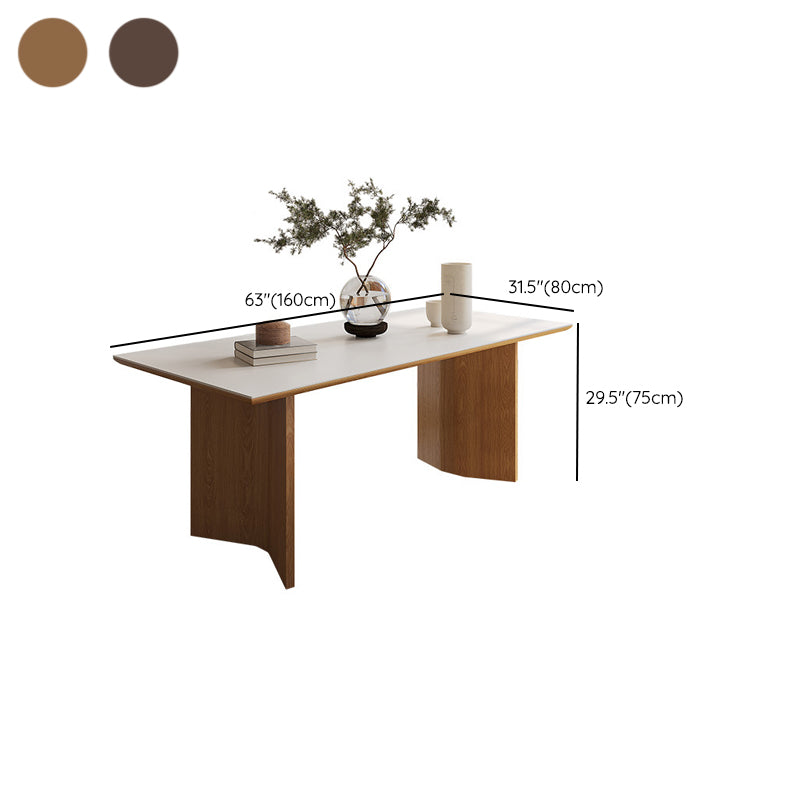 Contemporary Rectangle Table Sintered Stone Table with Wood Legs for Kitchen
