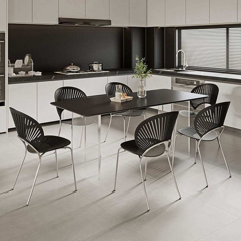 Contemporary Rectangle Table Sintered Stone Table with Acrylic Legs for Kitchen
