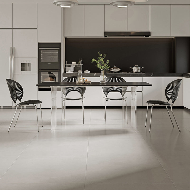 Contemporary Rectangle Table Sintered Stone Table with Acrylic Legs for Kitchen