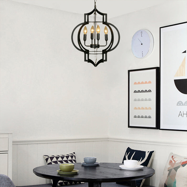 4/6 bulbos lámpara de lámpara de lámpara de lámpara vintage tono jaula de jaula de hierro forjado lámpara colgante de hierro en negro