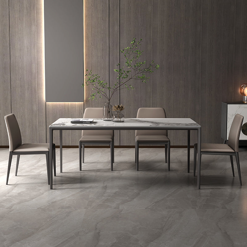 Industrial Rectangle Stone Dining Table Metal 4 Legs Dining Table