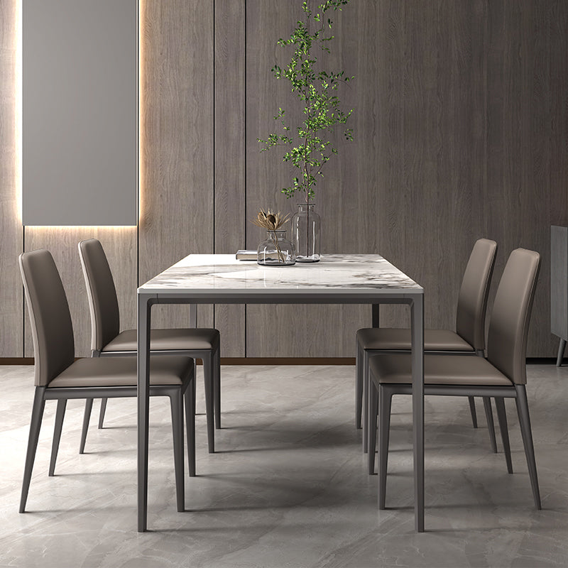 Industrial Rectangle Stone Dining Table Metal 4 Legs Dining Table