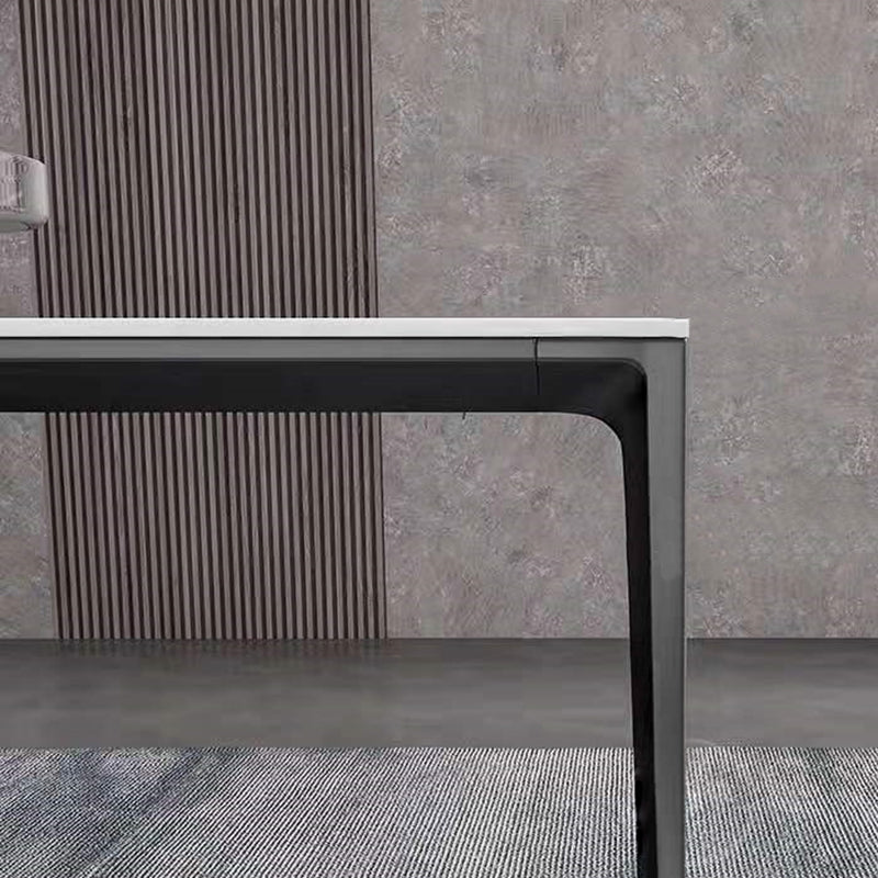 Industrial Rectangle Stone Dining Table Metal 4 Legs Dining Table