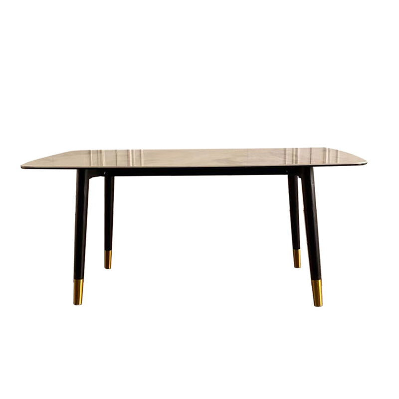 Mid-Century Modern Rectangle Dining Table Stone Top and Solid Wood Legs Dining Table