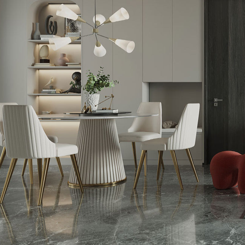 Contemporary Dining Round Table Sintered Stone Table with Metal Legs for Home
