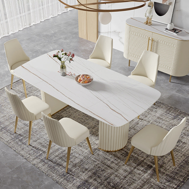 Contemporary Dining Rectangle Table Sintered Stone Table with Metal Legs for Home