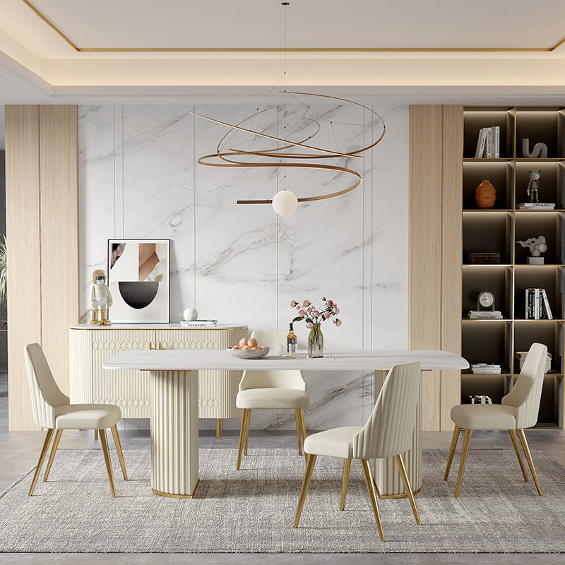 Contemporary Dining Rectangle Table Sintered Stone Table with Metal Legs for Home