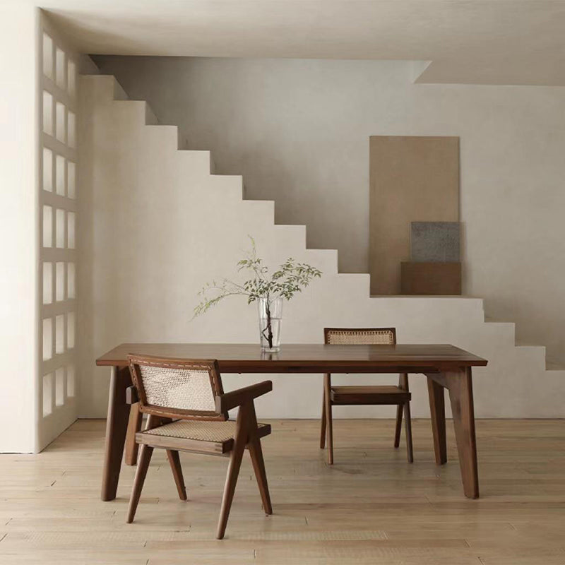 Rectangle Brown Base Dining Table Modern Pine Wood Table for Living Room
