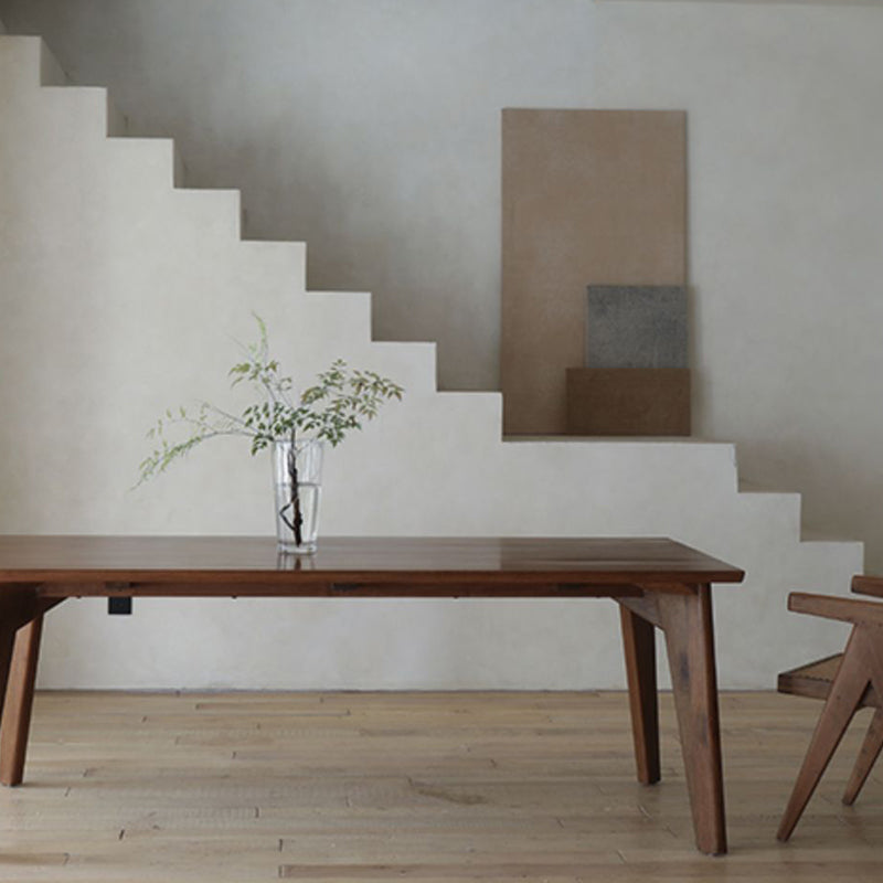 Rectangle Brown Base Dining Table Modern Pine Wood Table for Living Room