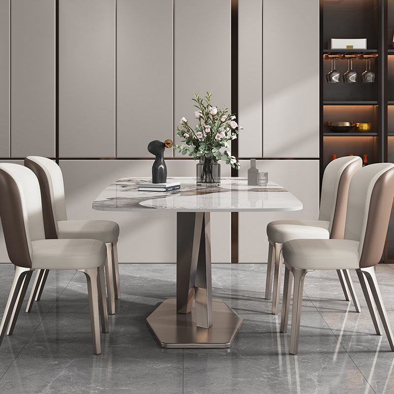 Modern Sintered Stone Dining Table Rectangle Table with Metal Pedestal Base