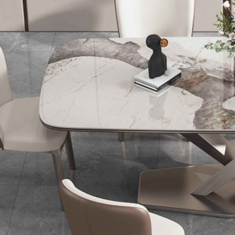 Modern Sintered Stone Dining Table Rectangle Table with Metal Pedestal Base