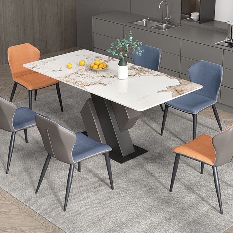 Industrial Sintered Stone Dining Table Rectangle Table with Metal Pedestal Base