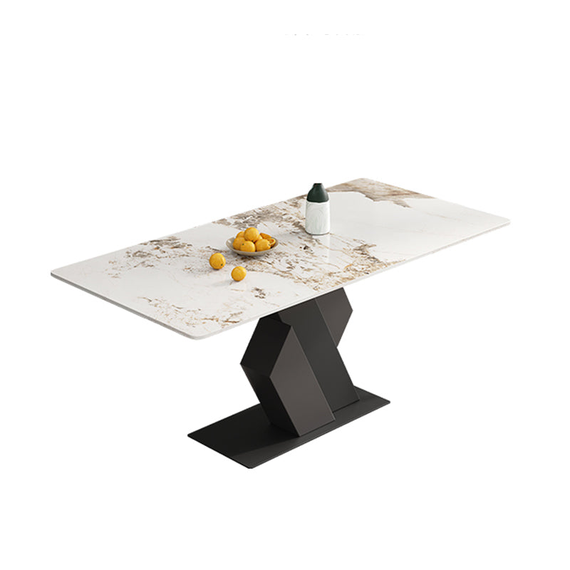 Industrial Sintered Stone Dining Table Rectangle Table with Metal Pedestal Base