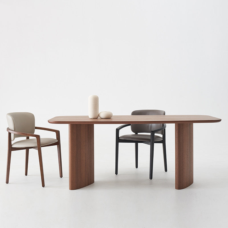 Medieval Modern Pine Wood Table Rectangular Wood Table with Double Pedestal