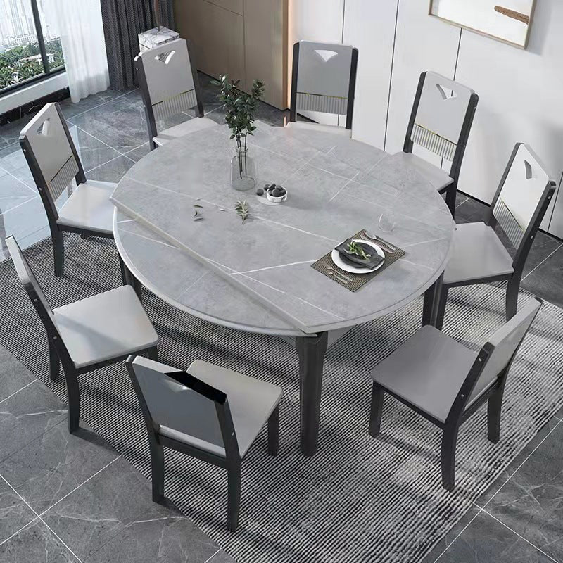 Contemporary Dining Round Table Sintered Stone Table with Wood Legs for Home