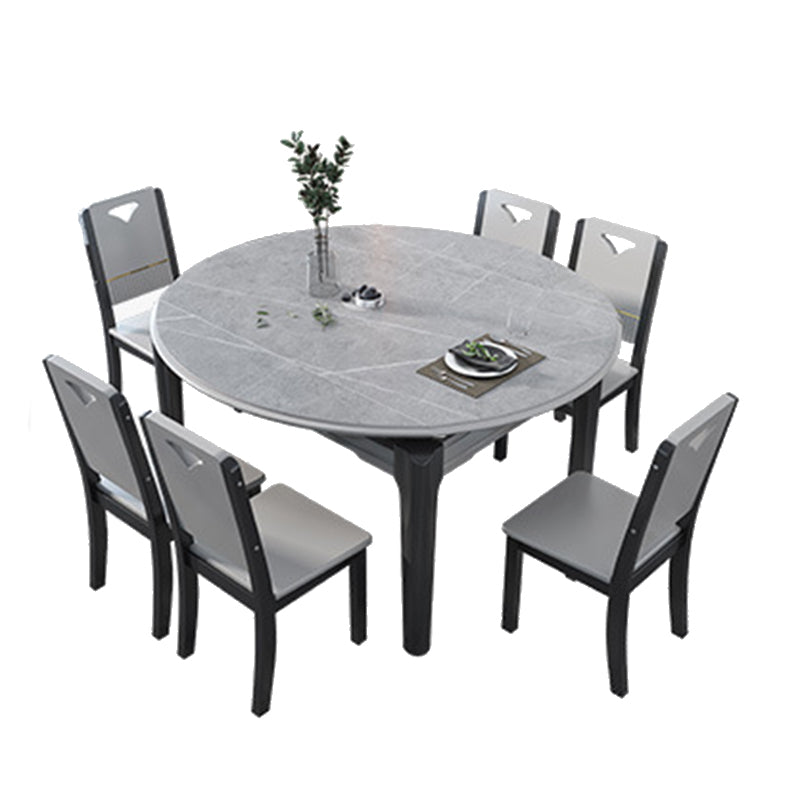 Contemporary Dining Round Table Sintered Stone Table with Wood Legs for Home