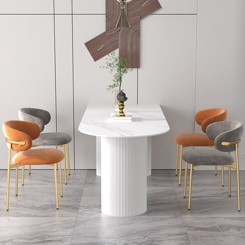 Modern Sintered Stone Dining Table Contemporary White Table with Metal Base