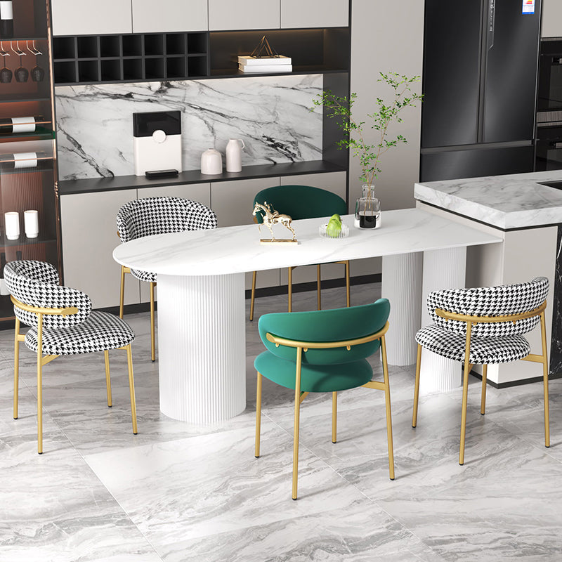 Modern Sintered Stone Dining Table Contemporary White Table with Metal Base