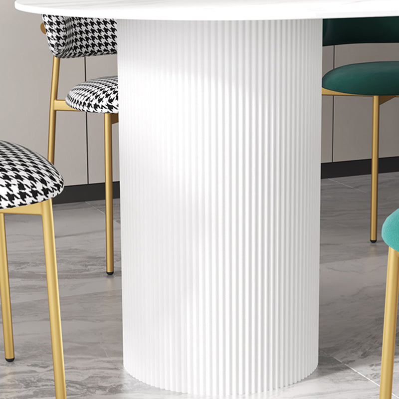 Modern Sintered Stone Dining Table Contemporary White Table with Metal Base