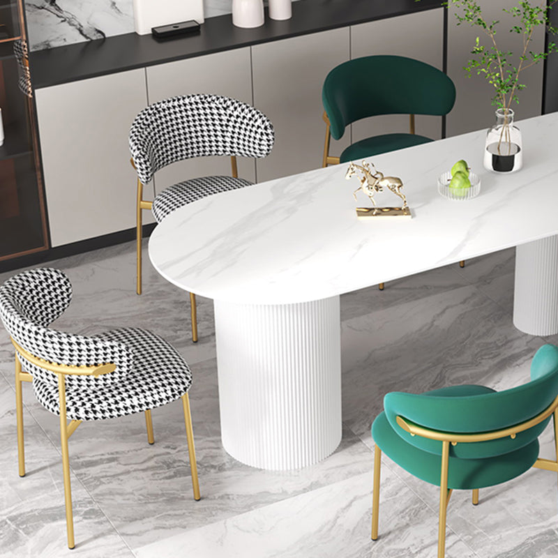 Modern Sintered Stone Dining Table Contemporary White Table with Metal Base
