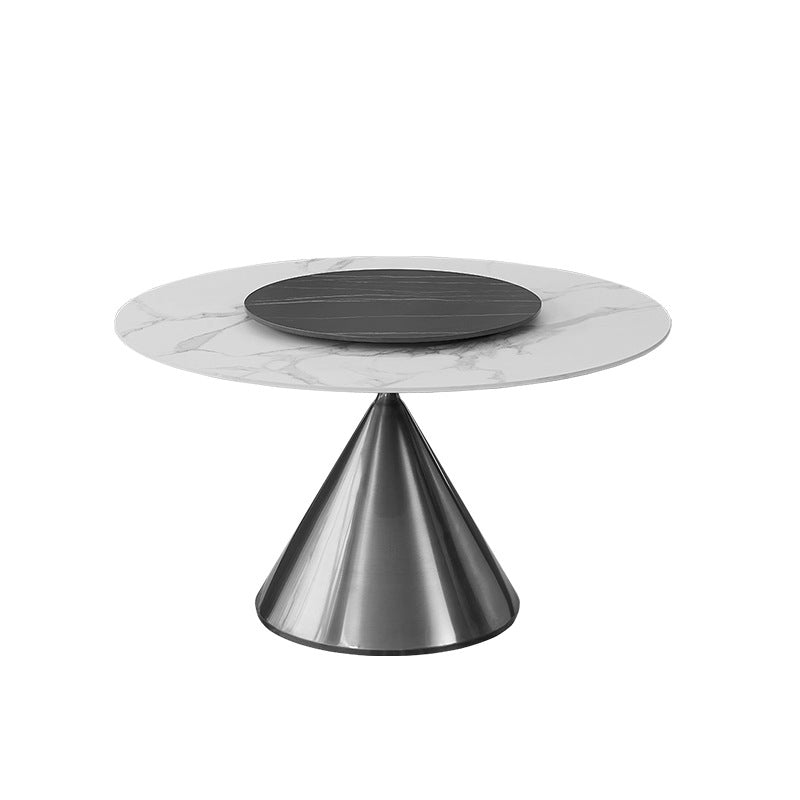 Glam Style Dining Round Table Sintered Stone Table with Turntable for Home
