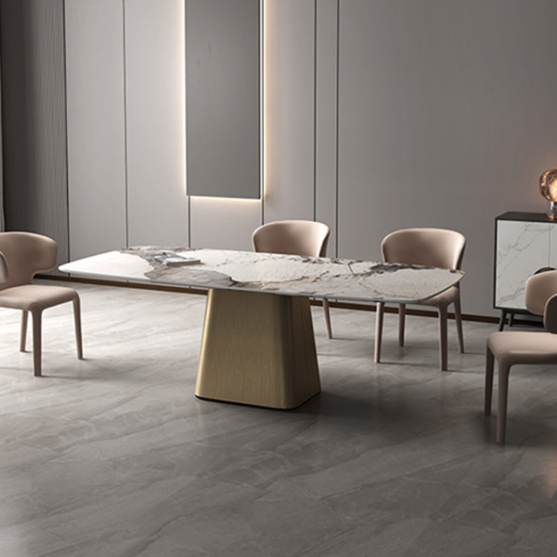 Industrial Sintered Stone Dining Table Rectangle Table with Metal Base