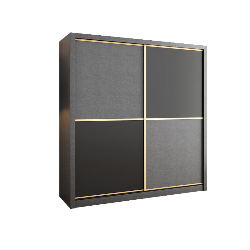 Manufactured Wood Grey Cabinet with Clothes Rail Modern Wardrobe with Sliding Doors