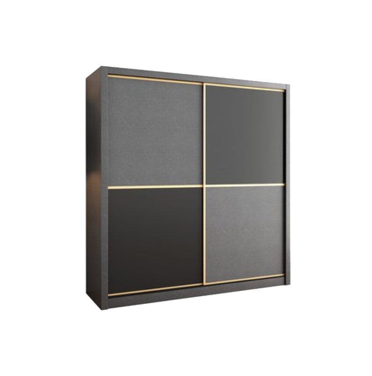 Manufactured Wood Grey Cabinet with Clothes Rail Modern Wardrobe with Sliding Doors