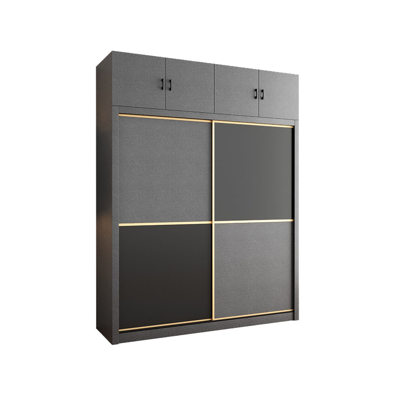 Manufactured Wood Grey Cabinet with Clothes Rail Modern Wardrobe with Sliding Doors