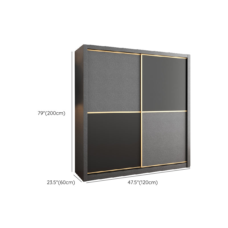 Manufactured Wood Grey Cabinet with Clothes Rail Modern Wardrobe with Sliding Doors