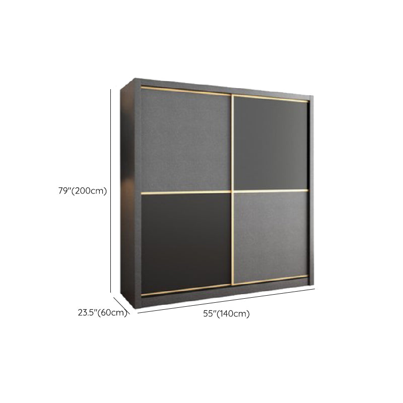 Manufactured Wood Grey Cabinet with Clothes Rail Modern Wardrobe with Sliding Doors