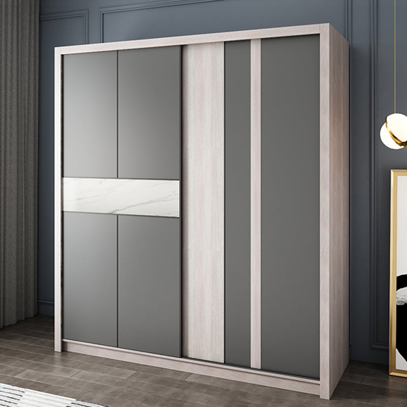 Grey Sliding Wardrobe Cabinet Contemporary Wardrobe Armoire for Bedroom