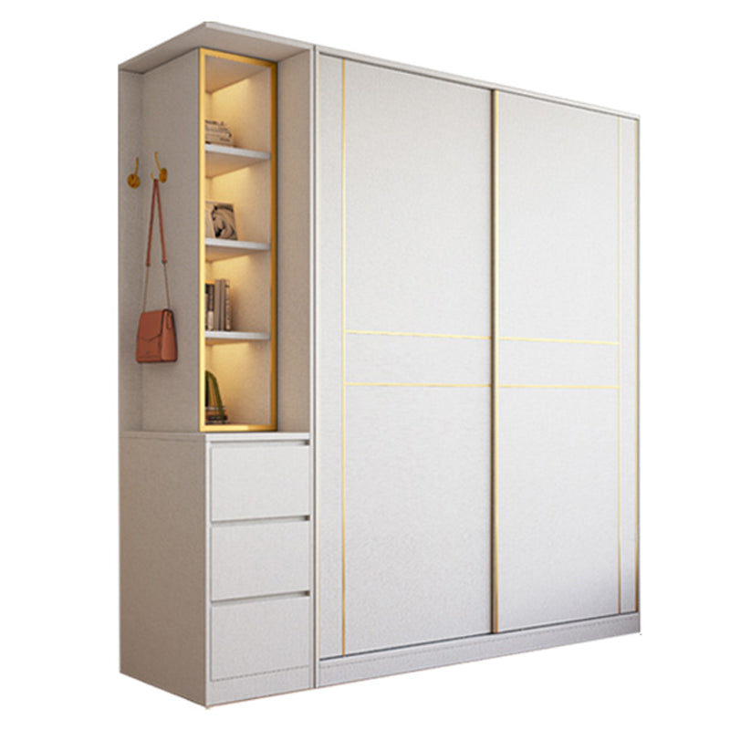 Sliding Wardrobe Armoire with Drawer Wooden Wardrobe Closet for Home