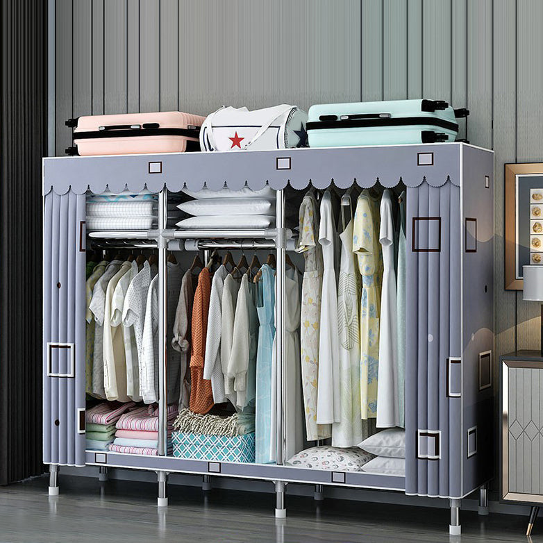 Contemporary Wardrobe Closet with Shelves Steel Wardrobe Cabinet