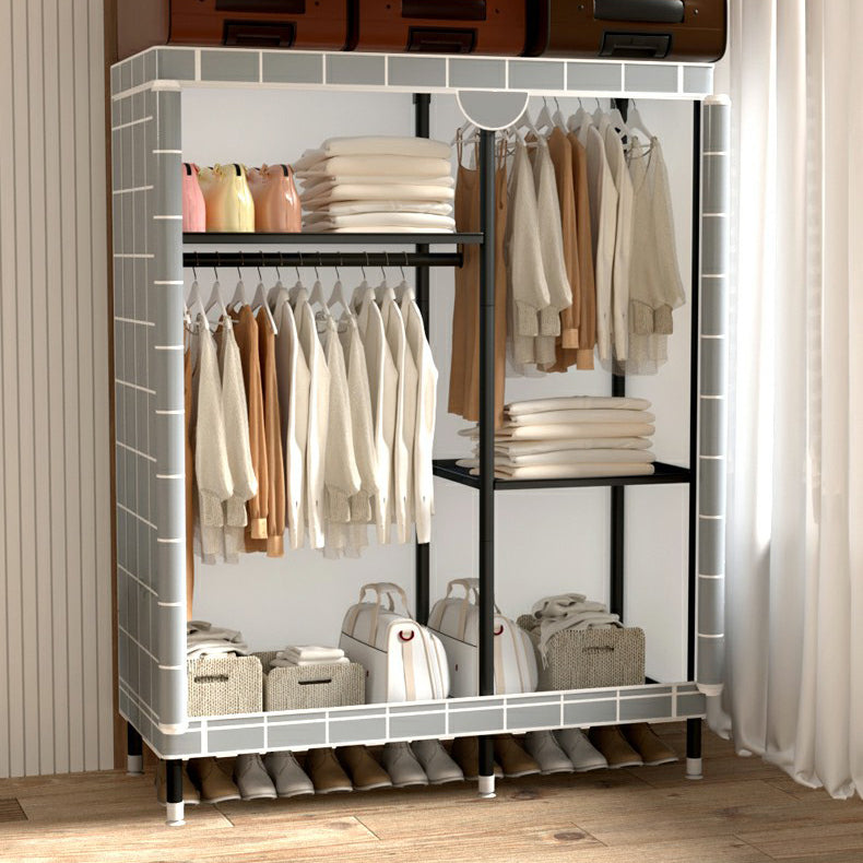 Contemporary Wardrobe Cabinet with Shelves Steel Wardrobe Armoire