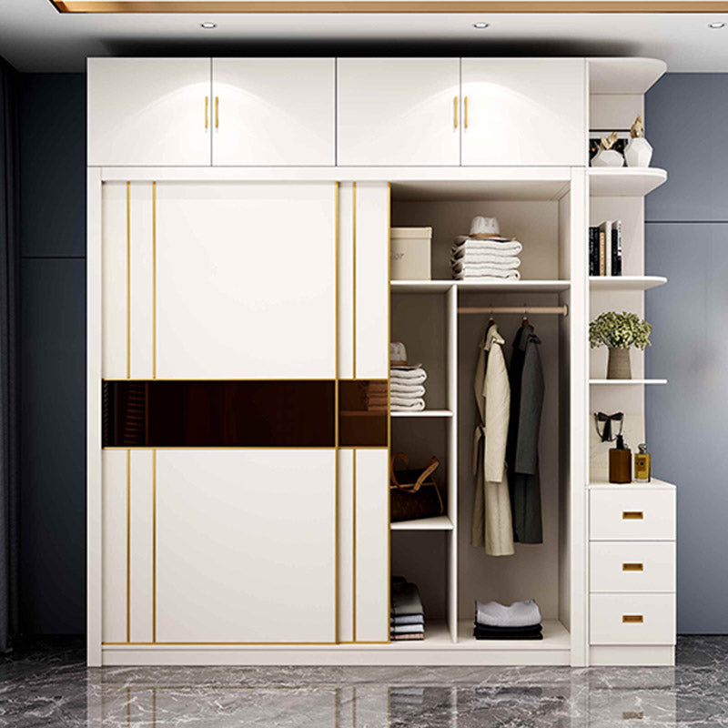 White Wardrobe Closet Engineered Wood Wardrobe Armoire with Garment Rod