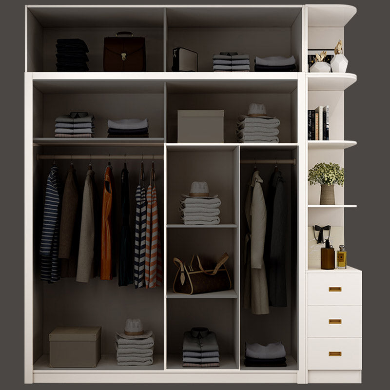 White Wardrobe Closet Engineered Wood Wardrobe Armoire with Garment Rod