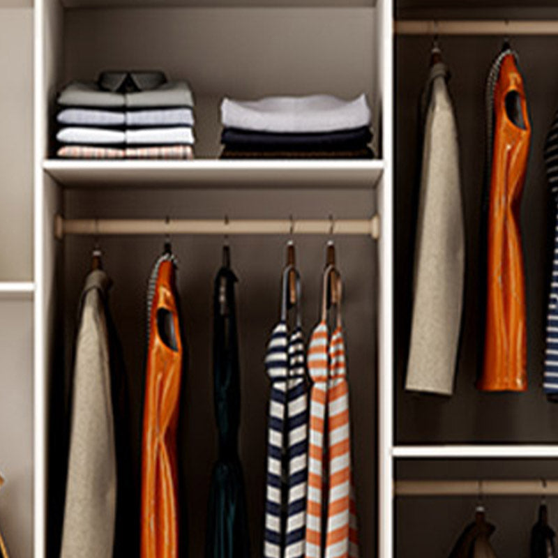 White Wardrobe Closet Engineered Wood Wardrobe Armoire with Garment Rod