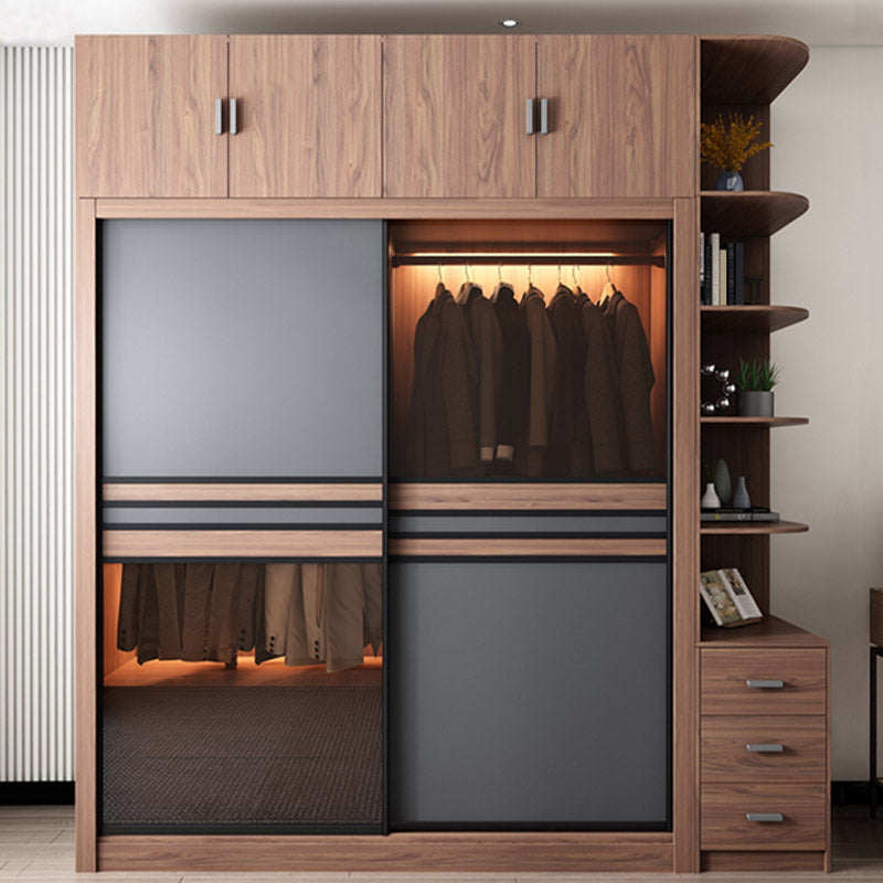 Brown Engineered Wood Wardrobe Armoire Modern Wardrobe Closet