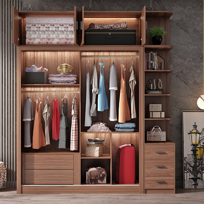 Brown Engineered Wood Wardrobe Armoire Modern Wardrobe Closet
