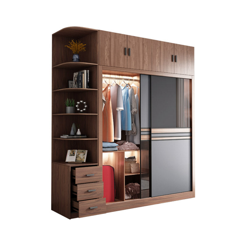 Brown Engineered Wood Wardrobe Armoire Modern Wardrobe Closet