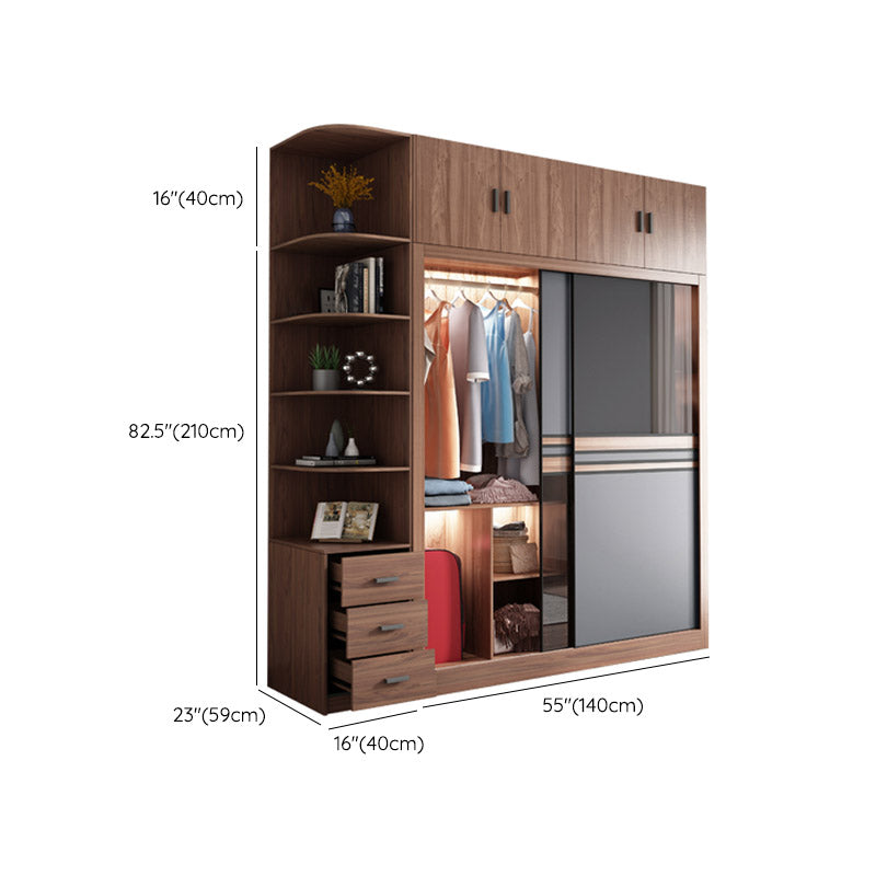 Brown Engineered Wood Wardrobe Armoire Modern Wardrobe Closet