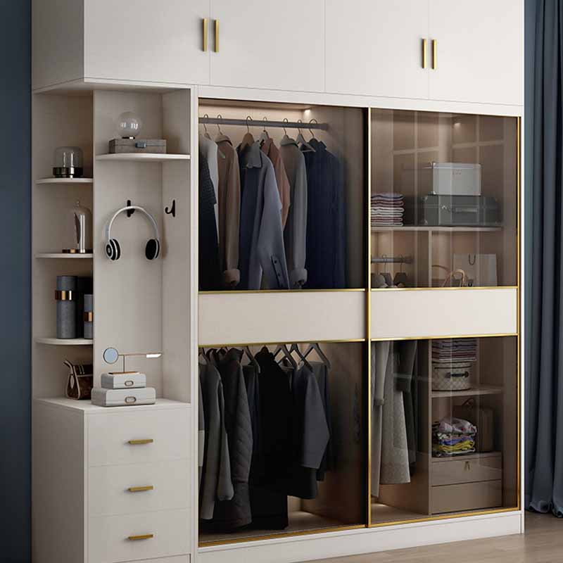 White Engineered Wood Wardrobe Closet Sliding Wardrobe Armoire