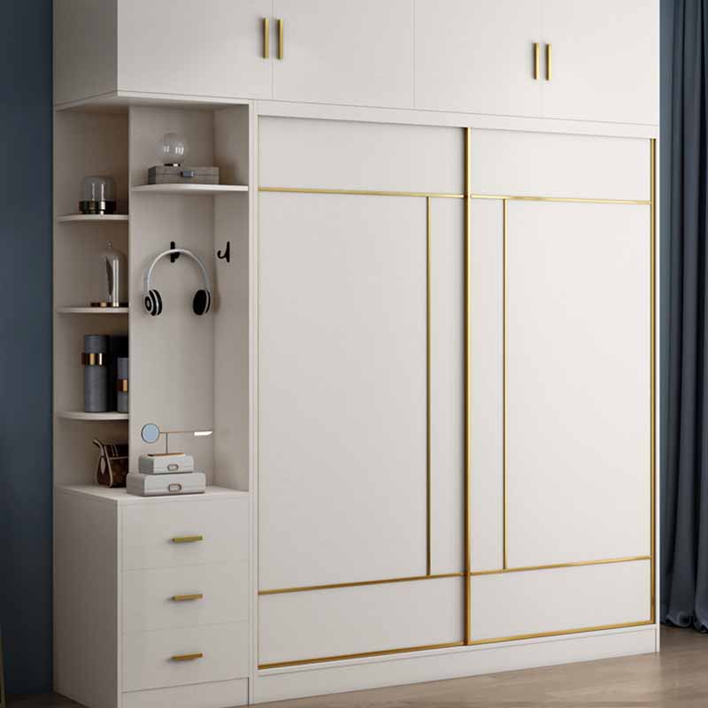 White Engineered Wood Wardrobe Closet Sliding Wardrobe Armoire