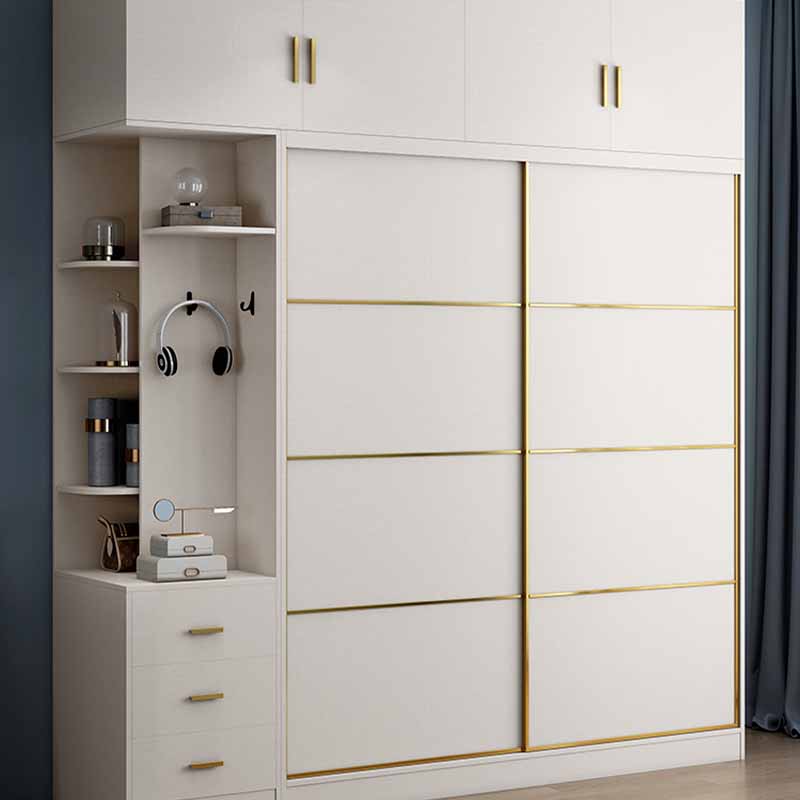 White Engineered Wood Wardrobe Closet Sliding Wardrobe Armoire