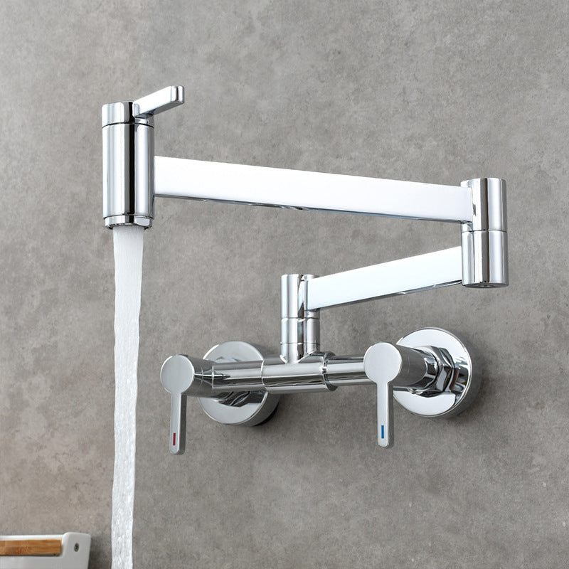 Modern Pull Down 2-Handle Pot Filler Low Profile Wall-mounted Faucet