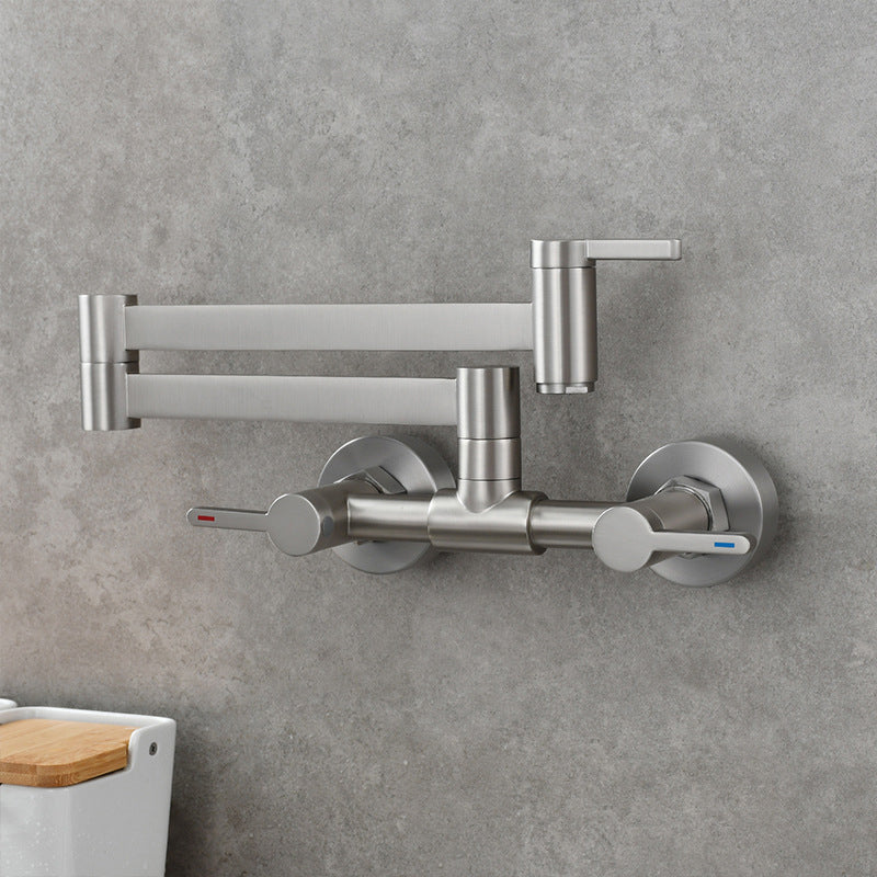 Modern Pull Down 2-Handle Pot Filler Low Profile Wall-mounted Faucet