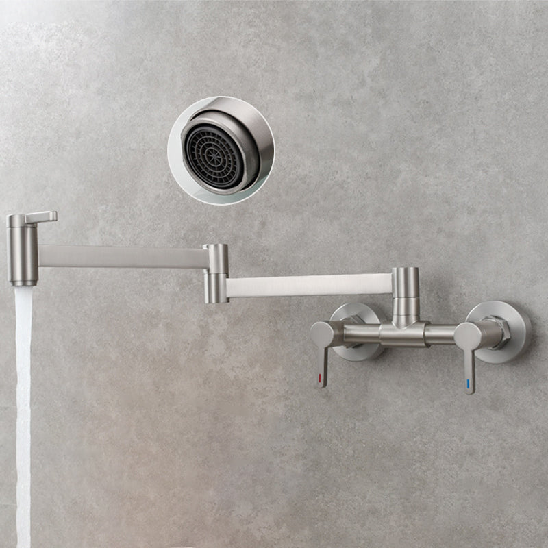 Modern Pull Down 2-Handle Pot Filler Low Profile Wall-mounted Faucet