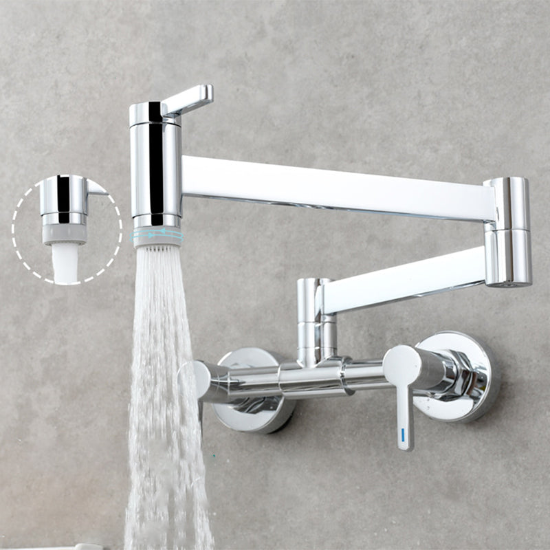 Modern Pull Down 2-Handle Pot Filler Low Profile Wall-mounted Faucet