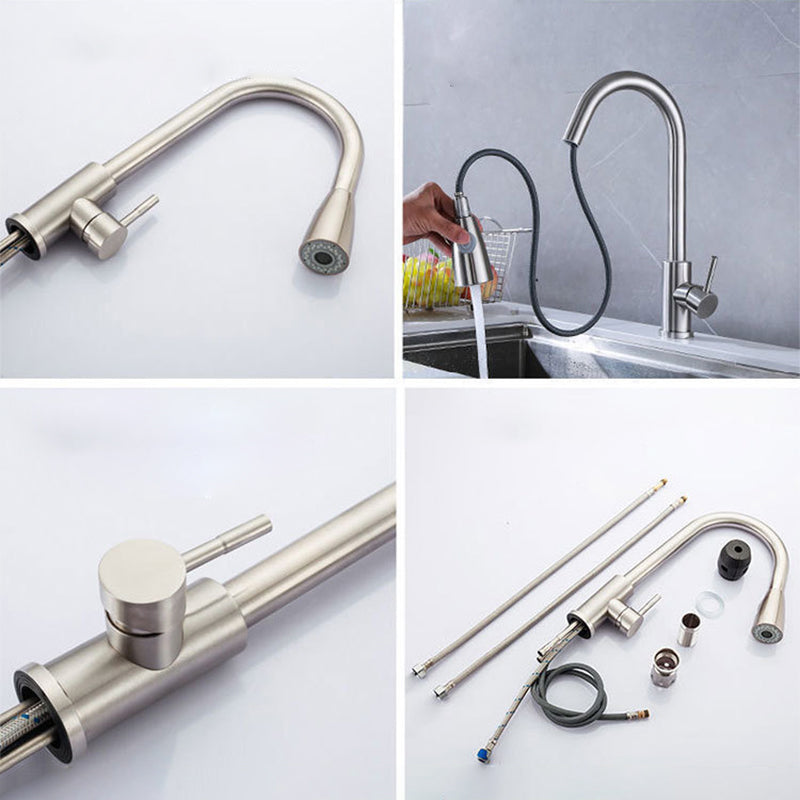 Modern 1-Handle Faucet Stainless Steel Pull down Standard Kitchen Faucet